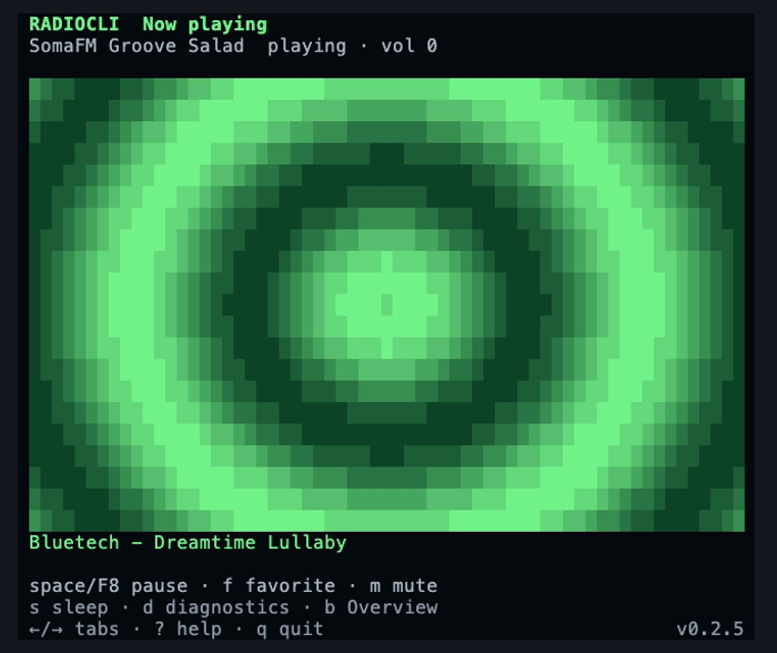 RadioCLI’s compact Now Playing layout