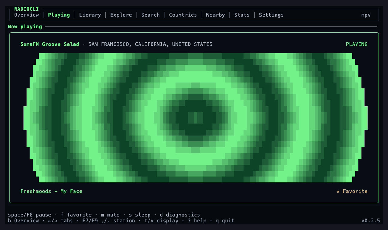 RadioCLI’s full Now Playing layout