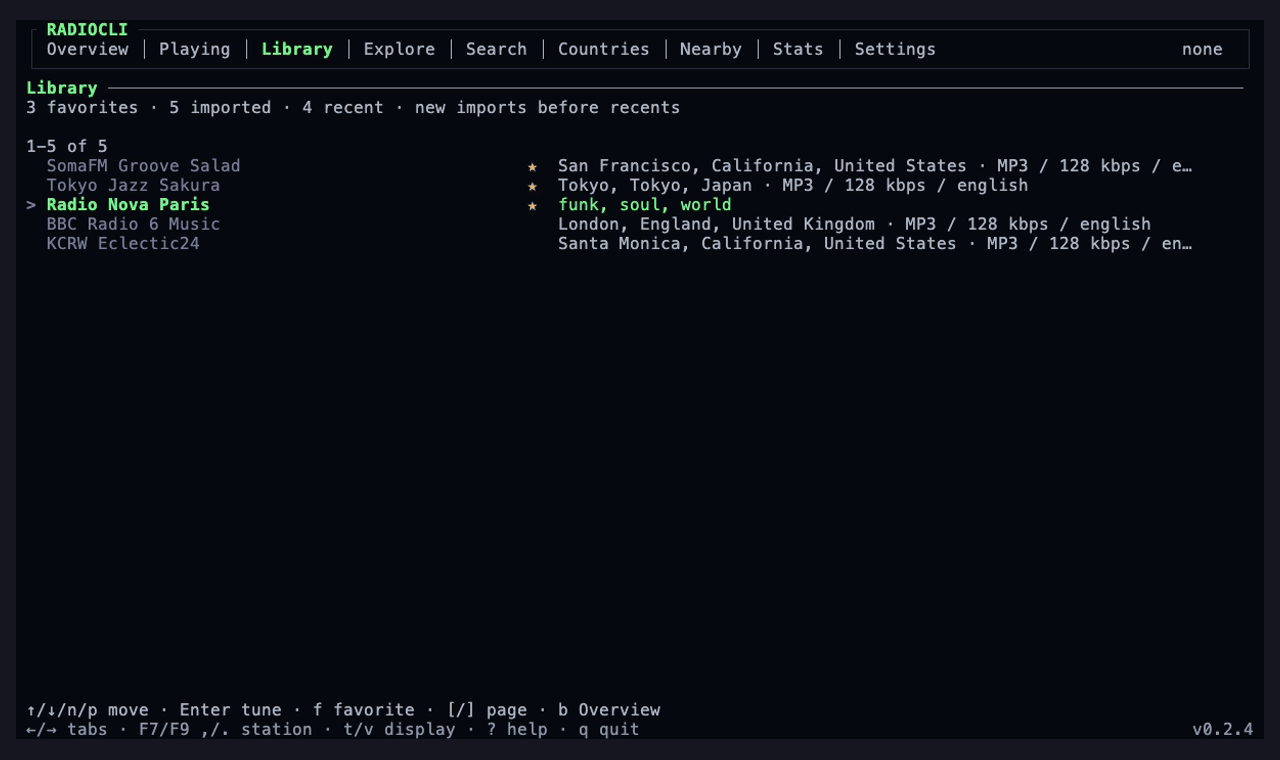RadioCLI favorites and recent stations