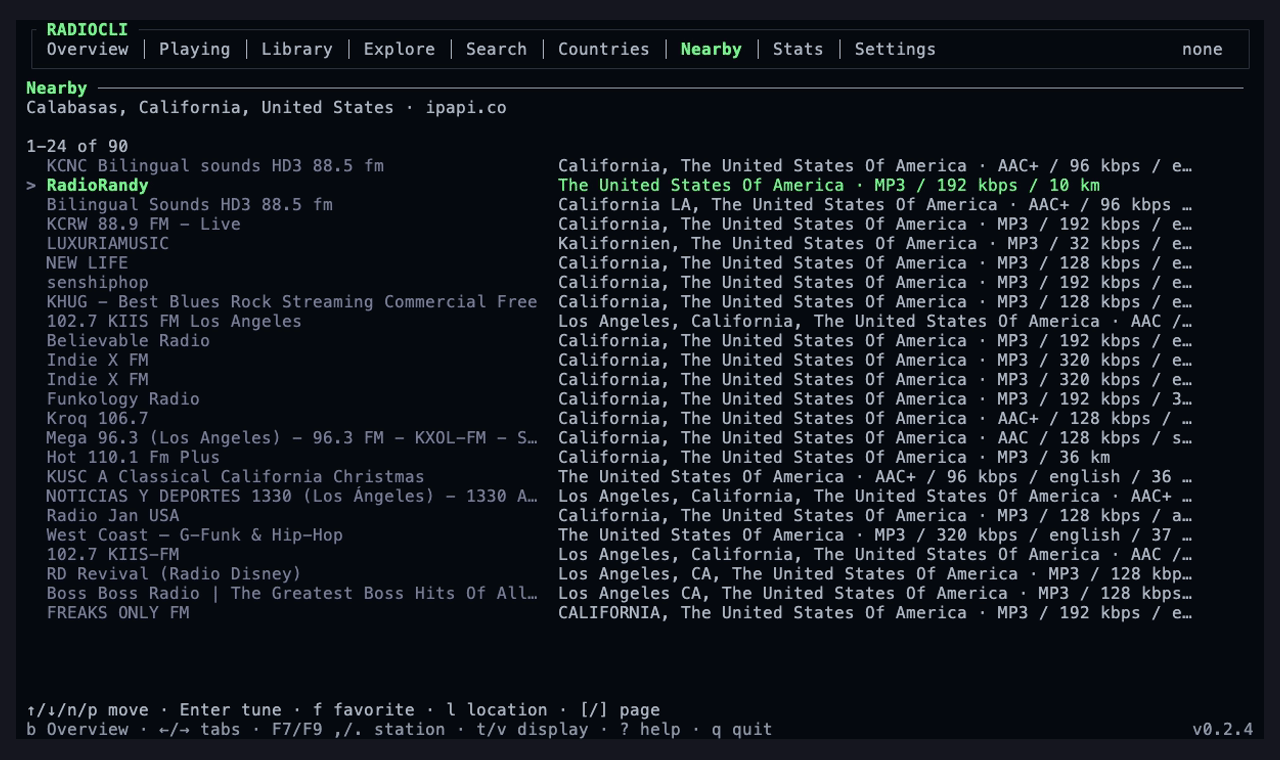 Browsing stations near your location